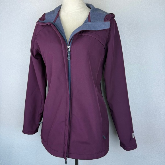New Balance Womens Purple Softshell Hooded Jacket Full Zip Fleece Lined Jacket - Picture 2 of 10